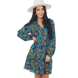 JODIFL Blue Bishop Sleeve V-Neck Sundress